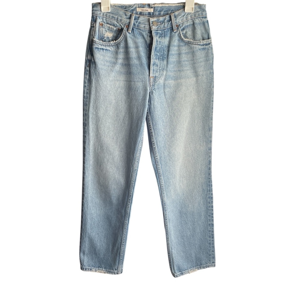 GRLFRND Helena Women’s High Rise Straight Leg Crop Jeans Size 28 Distressed